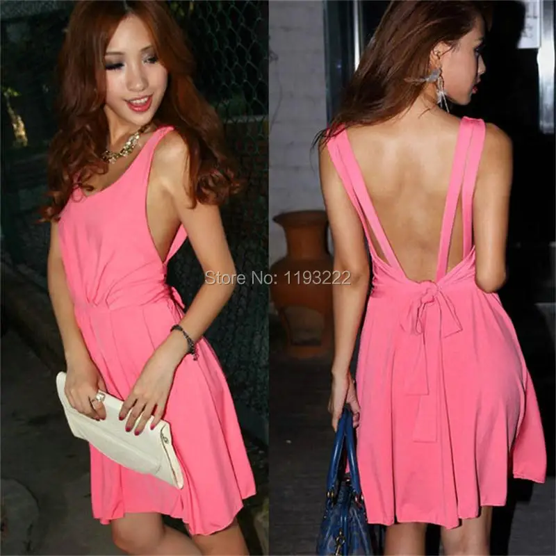 Женское платье-мини без рукавов с открытой спинкой и большим бантом для паба |