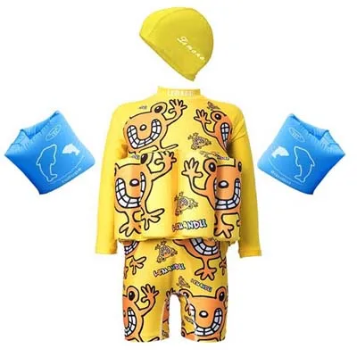 Yellow frogs Плавучие купальные костюмы с принтом для девочек Мальчики Купальники Детские тренировочные костюмы для плавания шляпа надувные рукава - Цвет: Yellow frogs