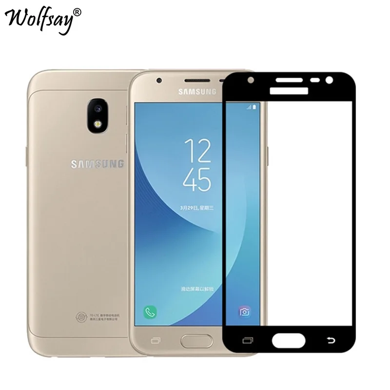 Полное закаленное стекло для Samsung Galaxy J3 2017 цветное покрытие Защита экрана