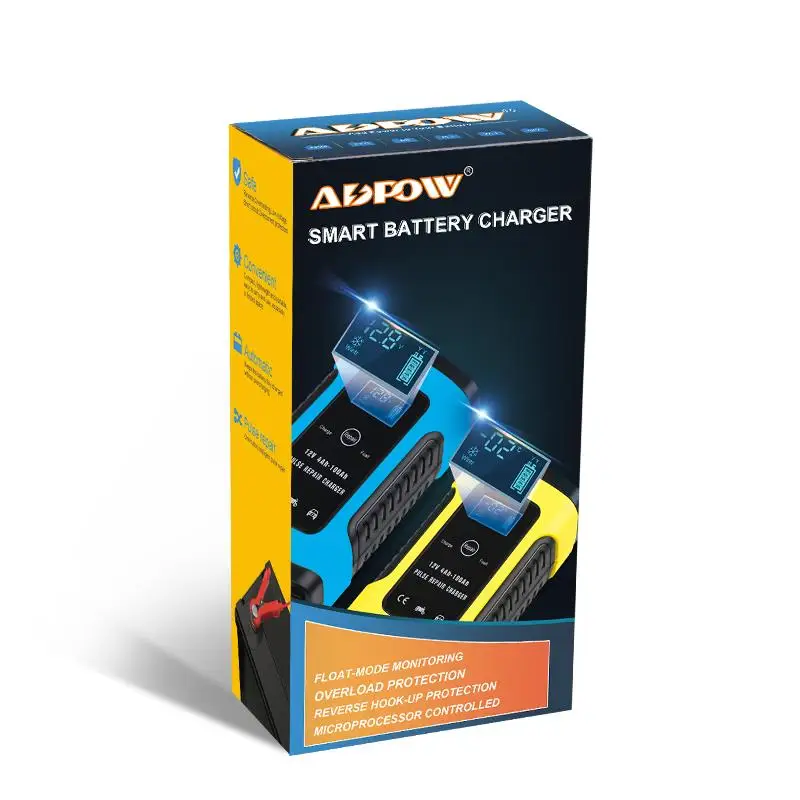 ADPOW 12v 6A LCD Display Car Battery Charging Automatic Pulse Repair 110v-220v Lead Acid Charger Intelligent 4Ah-100Ah |