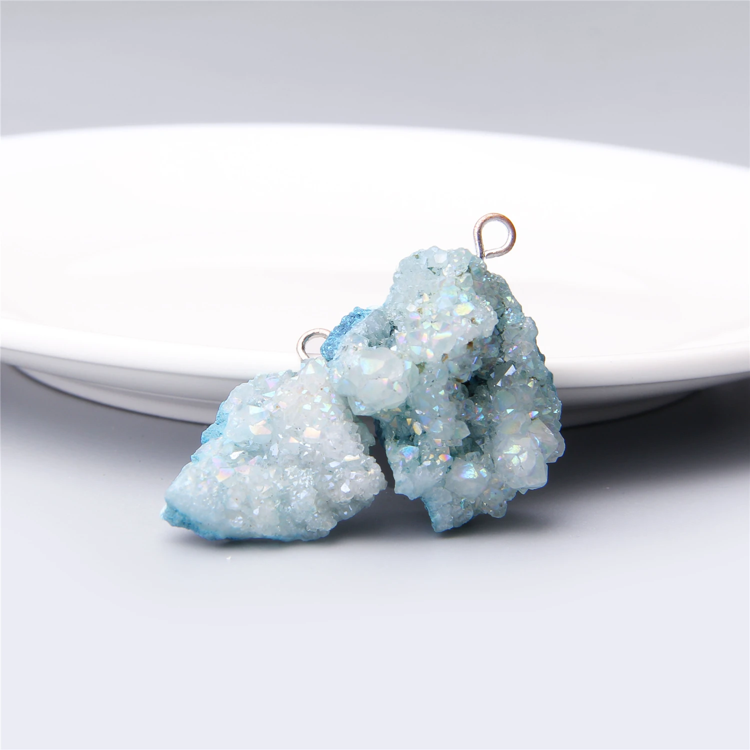 Women's Blue Natural agates Druzy Stone Pendant natural Pendulum Natural Stone Pendant Necklace drusy pendant jewelry crystal