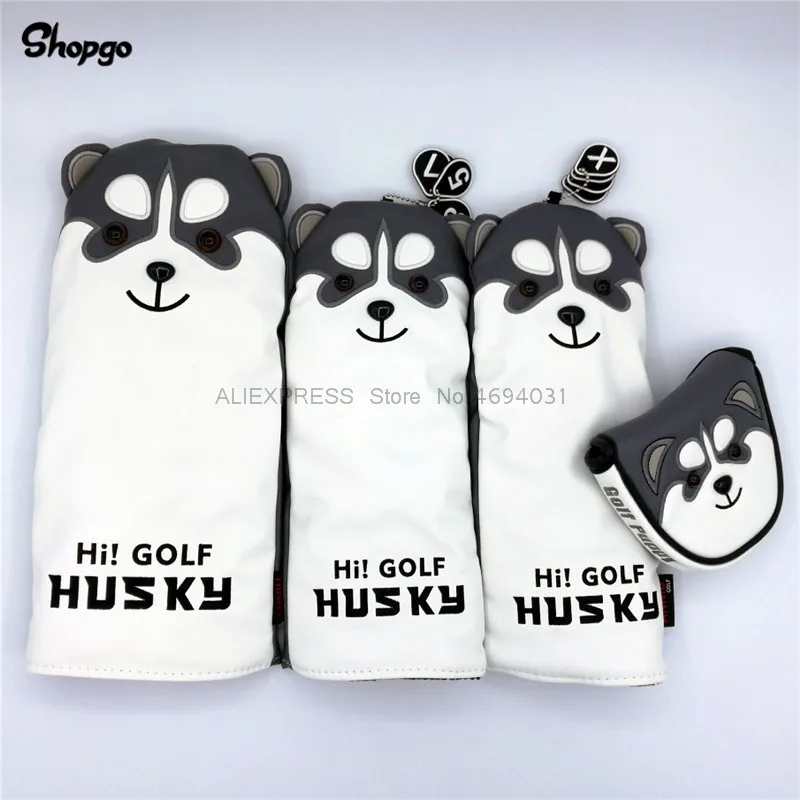 135 mallet putter Милый гольф-клуб головной убор Хаски Гольф Драйвер файрвэй лес Гибридный клюшки Чехлы полный набор талисман новинка подарок - Цвет: 135 mallet putter