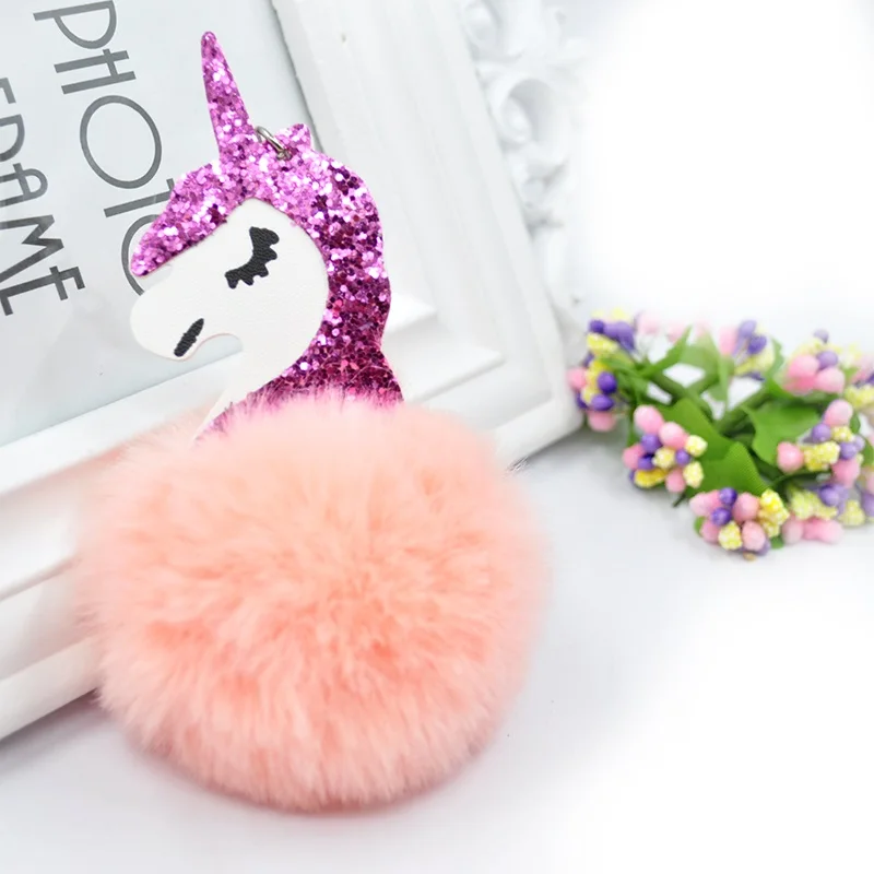 2 8 см Kawaii Единорог меховой шарик-подвеска мяч игрушки пушистый металлический брелок для женщин девочек Сумка висячий кулон детские игрушки - Цвет: 2