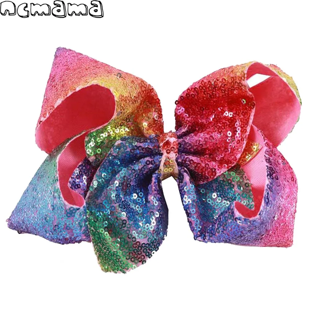 

ncmama 8 Inch Large Sequin Hair Bows for Girls Hair Clips Dance Party Headwear Boutique Hairpins Barrettes Kids Hair Accessories