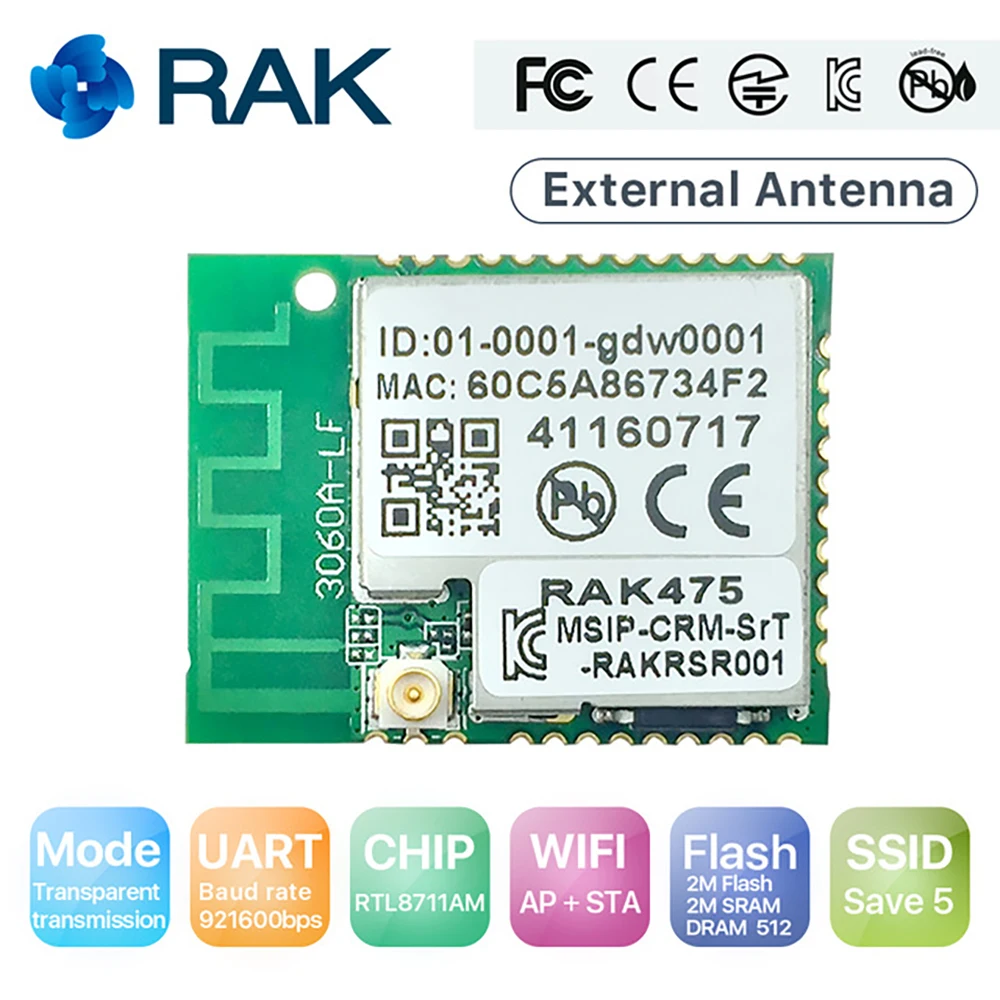 RAK475MB низкая Мощность крошечные Размеры UART серийный чтобы WI FI промышленный модуль