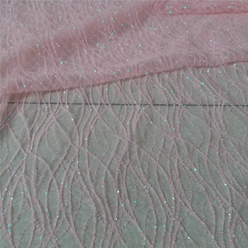 Light pink color Fashion glued glitter lace fabric H-1967 shinny fao wedding decoration | Дом и сад