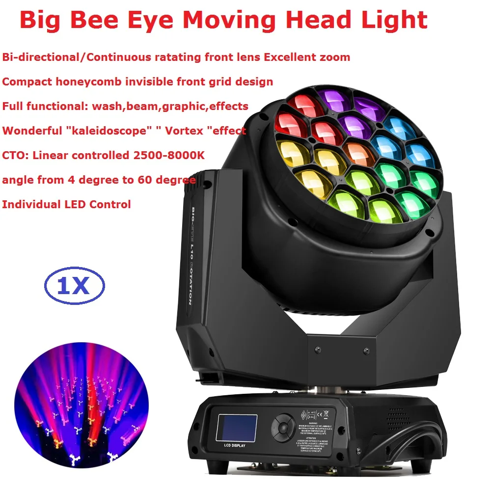 Clay Paky Lighting 19X15 RGBW Quad Color LED Big Bee Eye Moving Head Beam Lights 100-240V Professional Stage Lighting Equipments