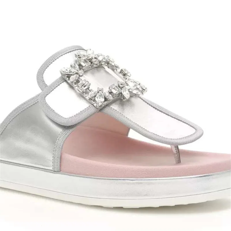 Летняя Милая обувь женские Вьетнамки с пряжкой и кристаллами шлепанцы на