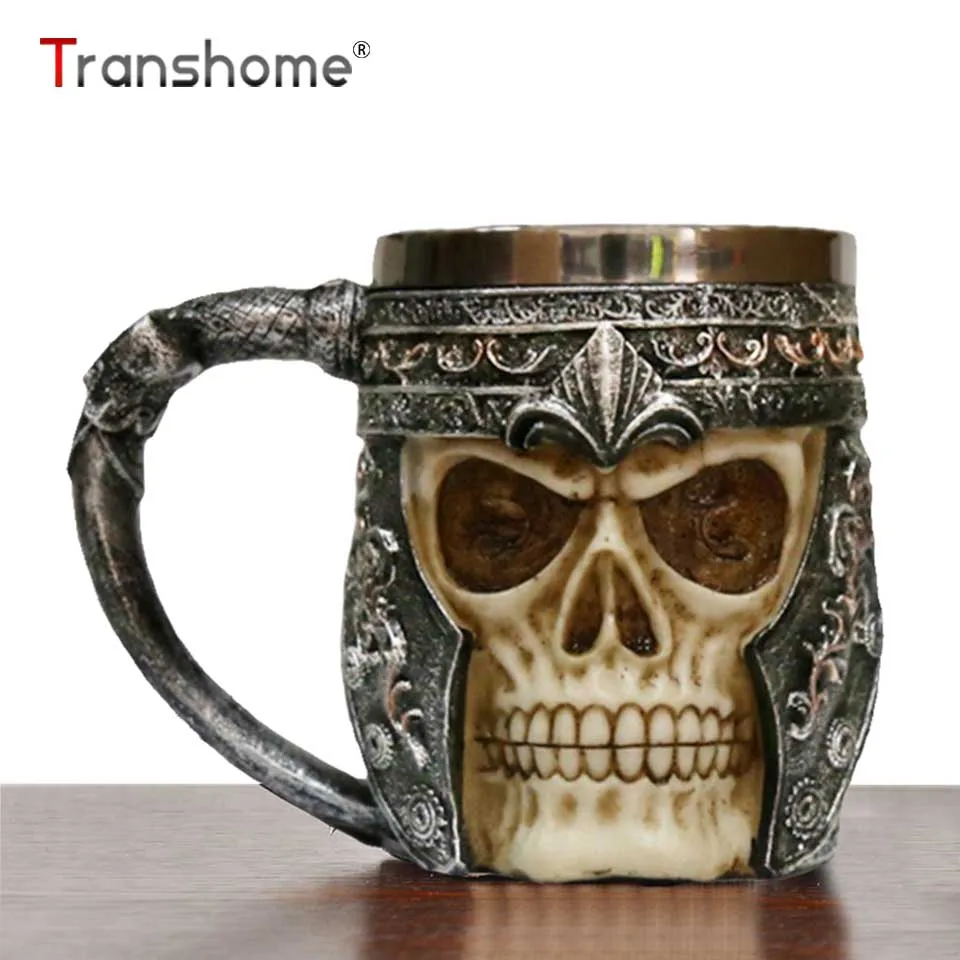 Transhome 3D кружка из смолы с черепом 350 мл кружка с ярким черепом и воином кружки с пивом в стиле викингов Готический шлем кружка из нержавеющей стали