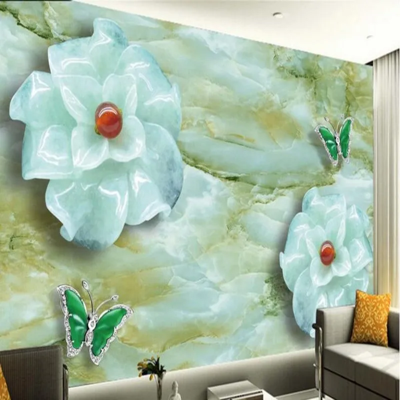 

beibehang wallpaper jade carved butterfly jade carving TV background wall living room bedroom sofa home decoration painting