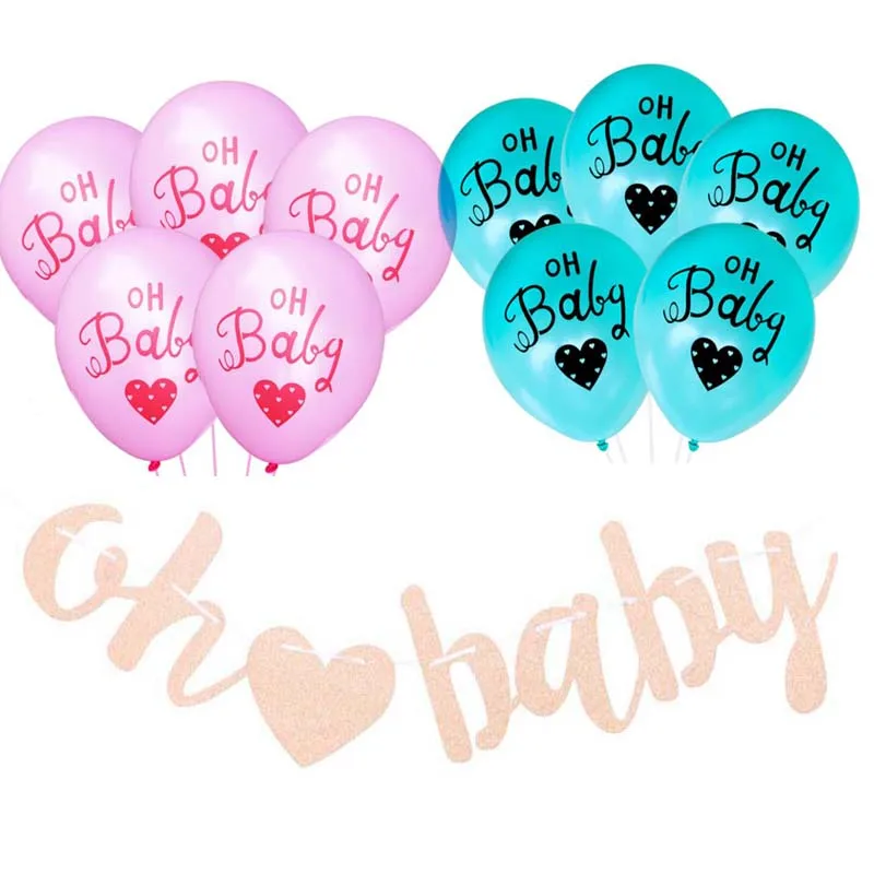 

8SEASON Oh Baby Birthday Balloon Set Pink Blue Latex Balloons Paper Banner For Boy Girl 1 Year Old Birthday Party Decoration