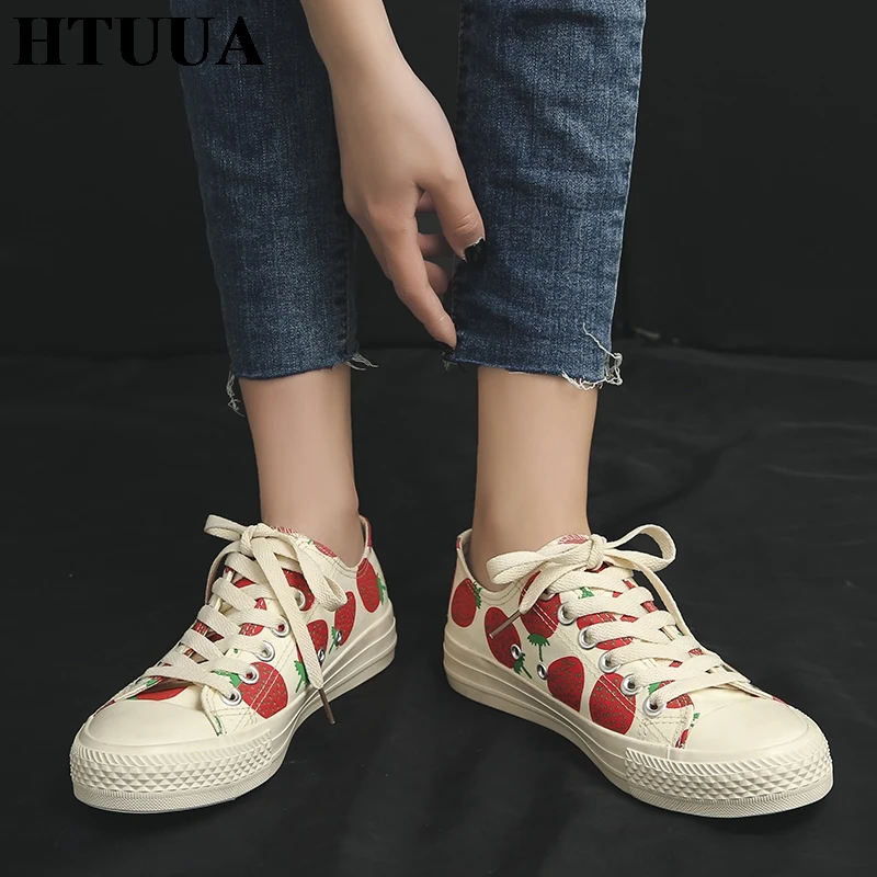 HTUUA/белая парусиновая обувь для женщин кроссовки с принтом клубники
