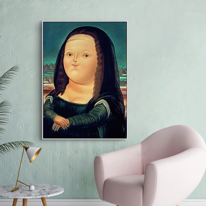 Nordic ручная роспись забавная версия Mona Lisa Q принты для художественных холстов постеры на стену, картины Figuars картины для гостиной домашний декор