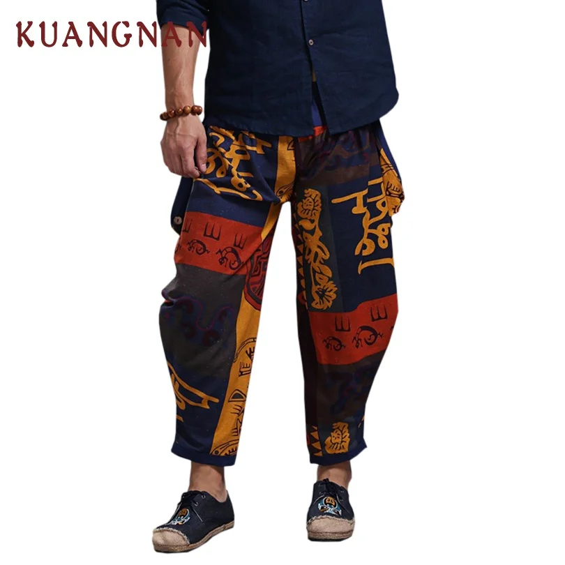 KUANGNAN, хлопковые льняные брюки, мужские брюки, хип-хоп, штаны для бега, мужские, один размер, спортивные штаны, японские джоггеры, уличная одежда, мужские штаны