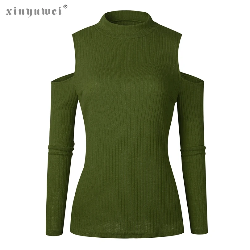 Xinyuwei Для женщин с длинным рукавом плеча Свитер воротником тонкий пуловер свитер