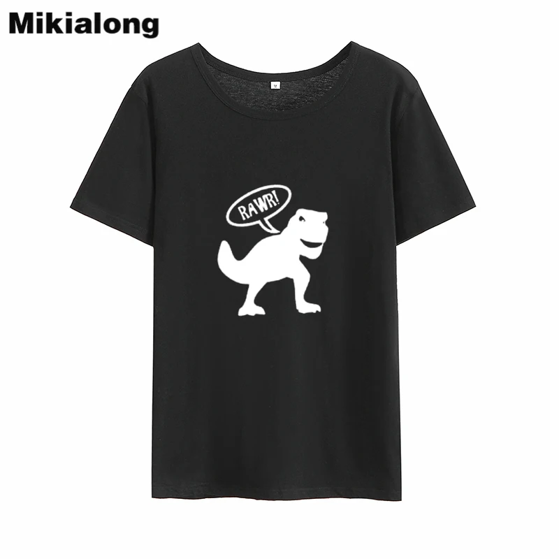 Футболка Mikialong с рисунком динозавра Rawr Женская свободная хлопковая футболка