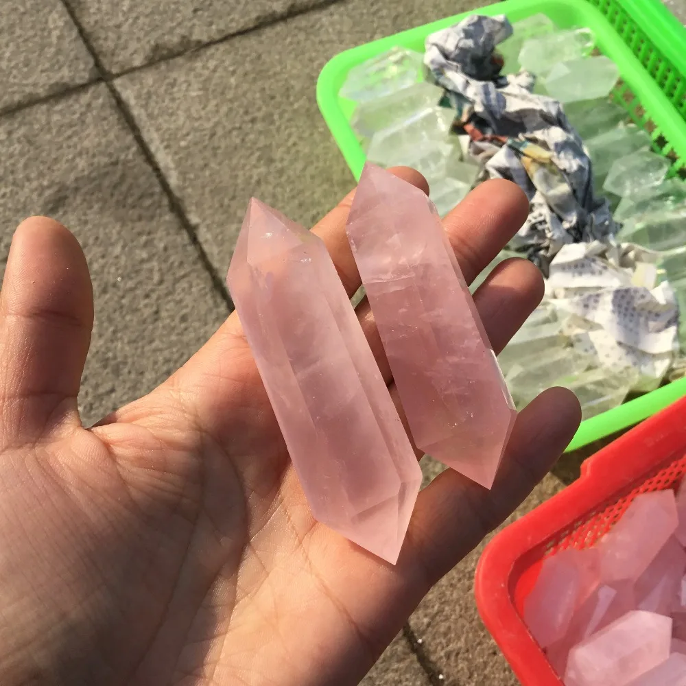 

Natural Rose quartz crystal Wand Pink crystal Double Terminated points healing