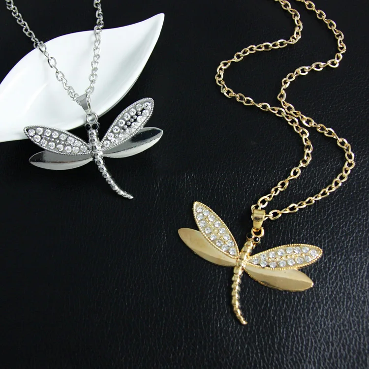 FLOLA золото цвет ожерелье со стрекозой Золотая цепь стразами цепочки и ожерелья