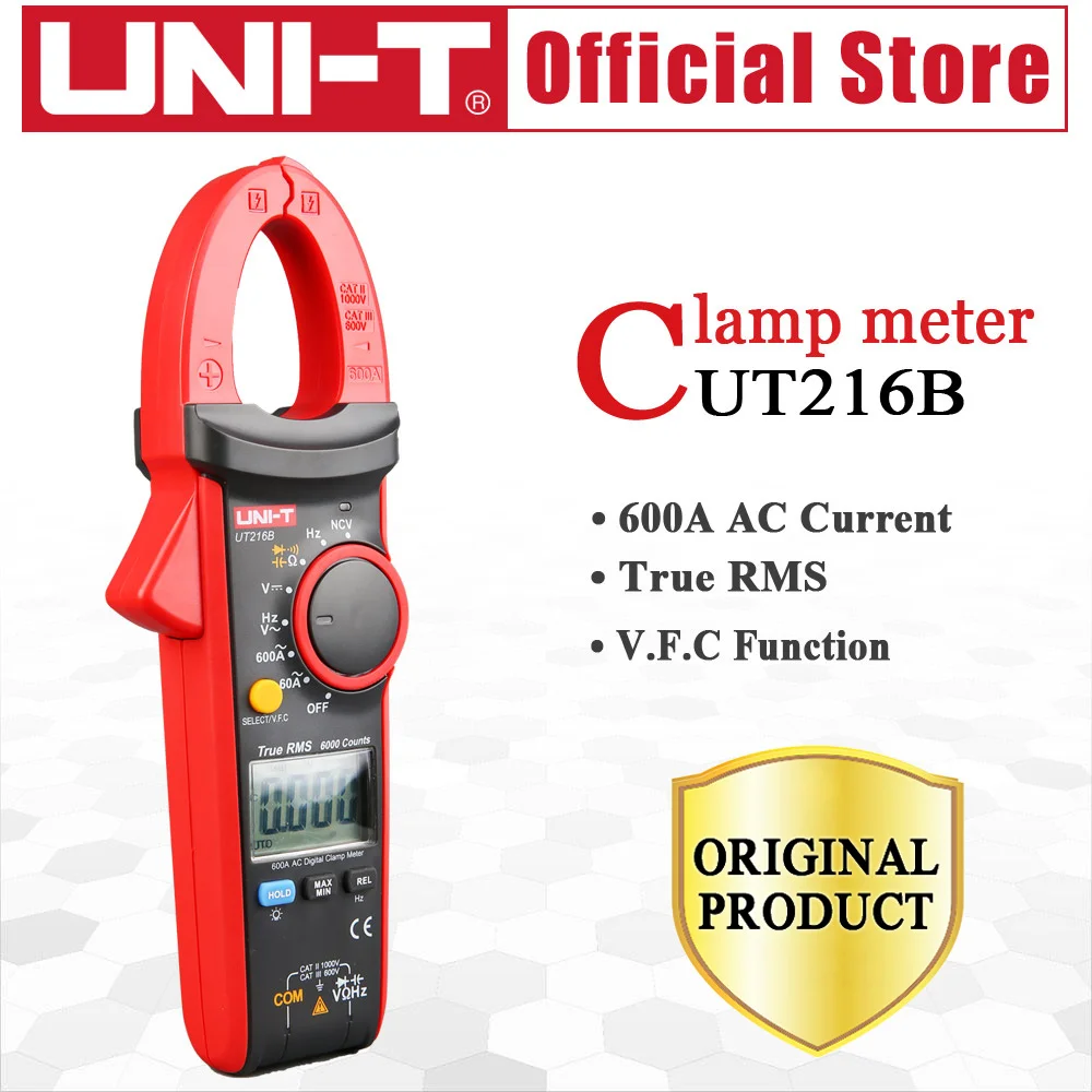 Цифровой токоизмерительный прибор UNI T UT216B 600A NCV V.F.C диодный ЖК дисплей задняя