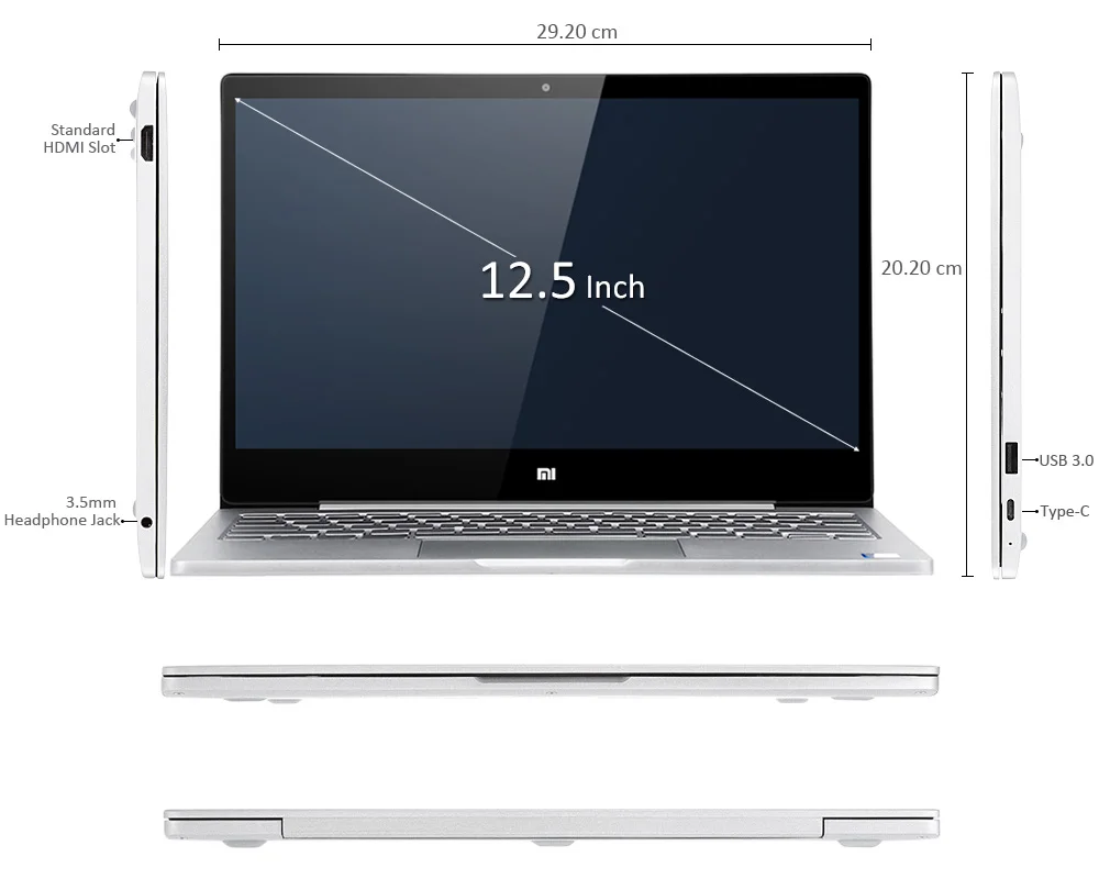 Xiaomi Laptop Air 12,5 ''Intel Core M3-8100Y двухъядерный ноутбук 4 ГБ ОЗУ 128 Гб SSD Двухдиапазонная HDMI Windows10 1080P HD камера