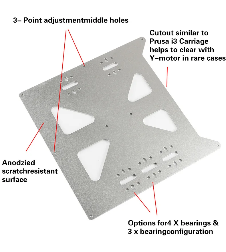 V2 Горячая кровать опорная пластина алюминиевая y-каретка анодированная