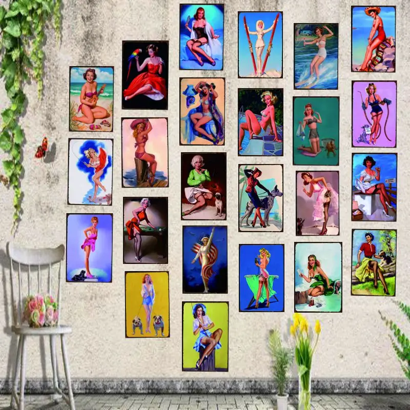 Винтажные жестяные знаки Pin UP Girl металлическая пластина настенный постер для