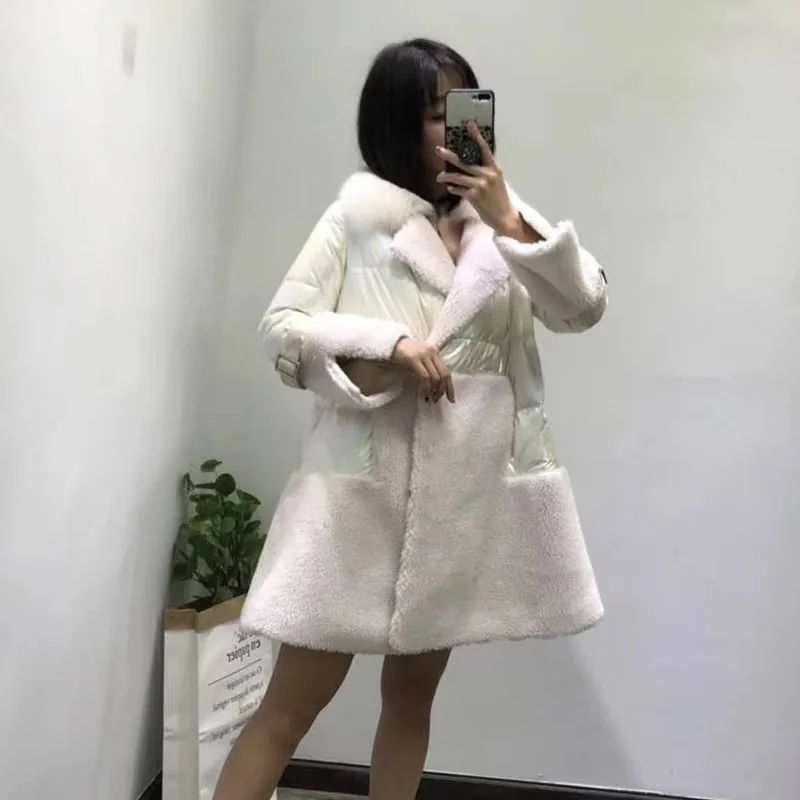 Пальто с натуральным мехом нового размера плюс abrigos mujer invierno, корейский белый пуховик, Стильная парка с воротником из натурального Лисьего меха