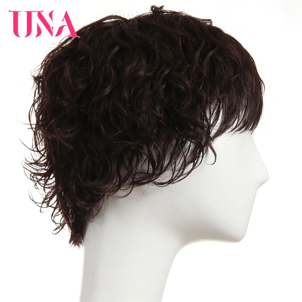UNA Remy человеческие волосы парики 120% плотность малазийские короткие волнистые 6