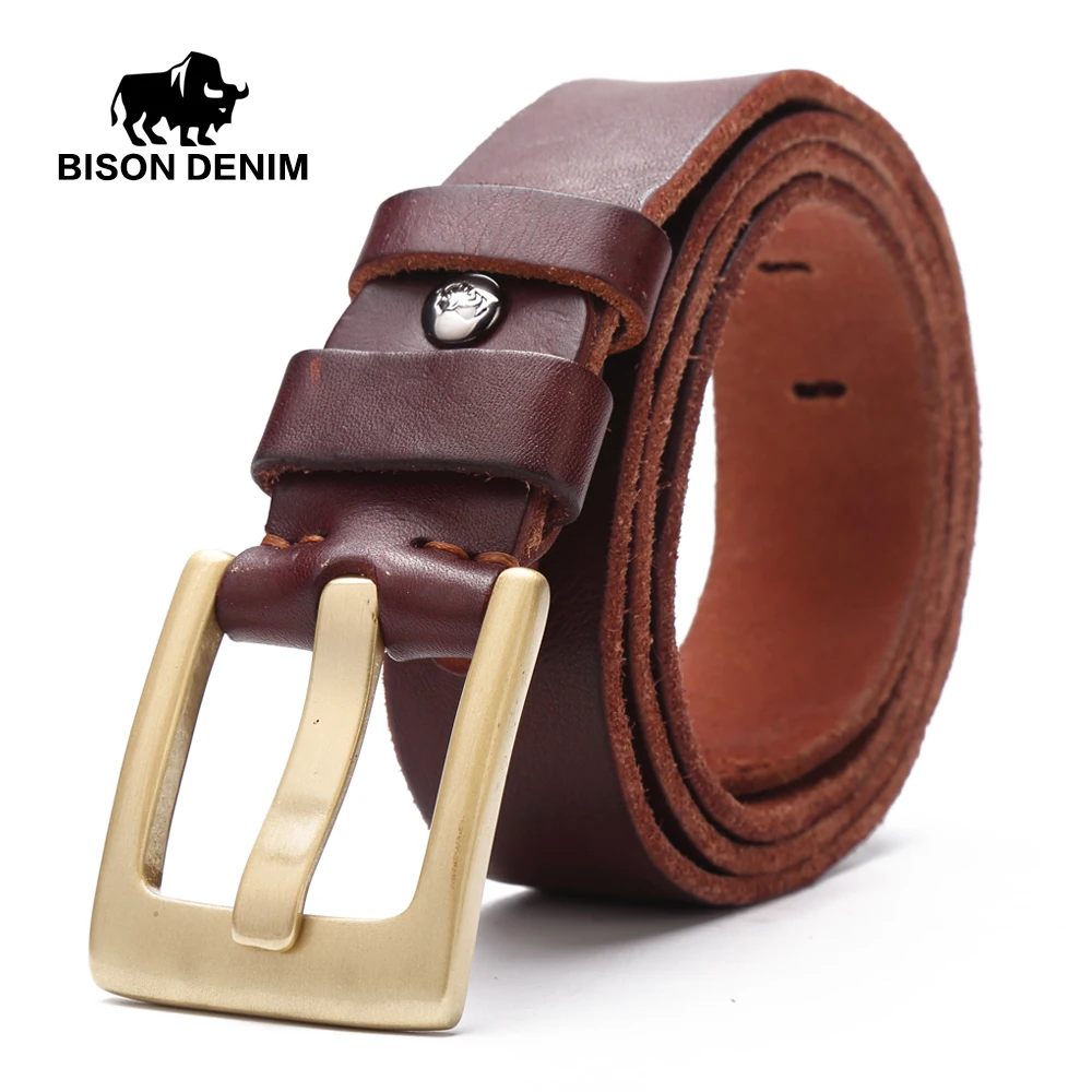 Мужской винтажный ремень BISON DENIM черный из натуральной воловьей кожи с пряжкой