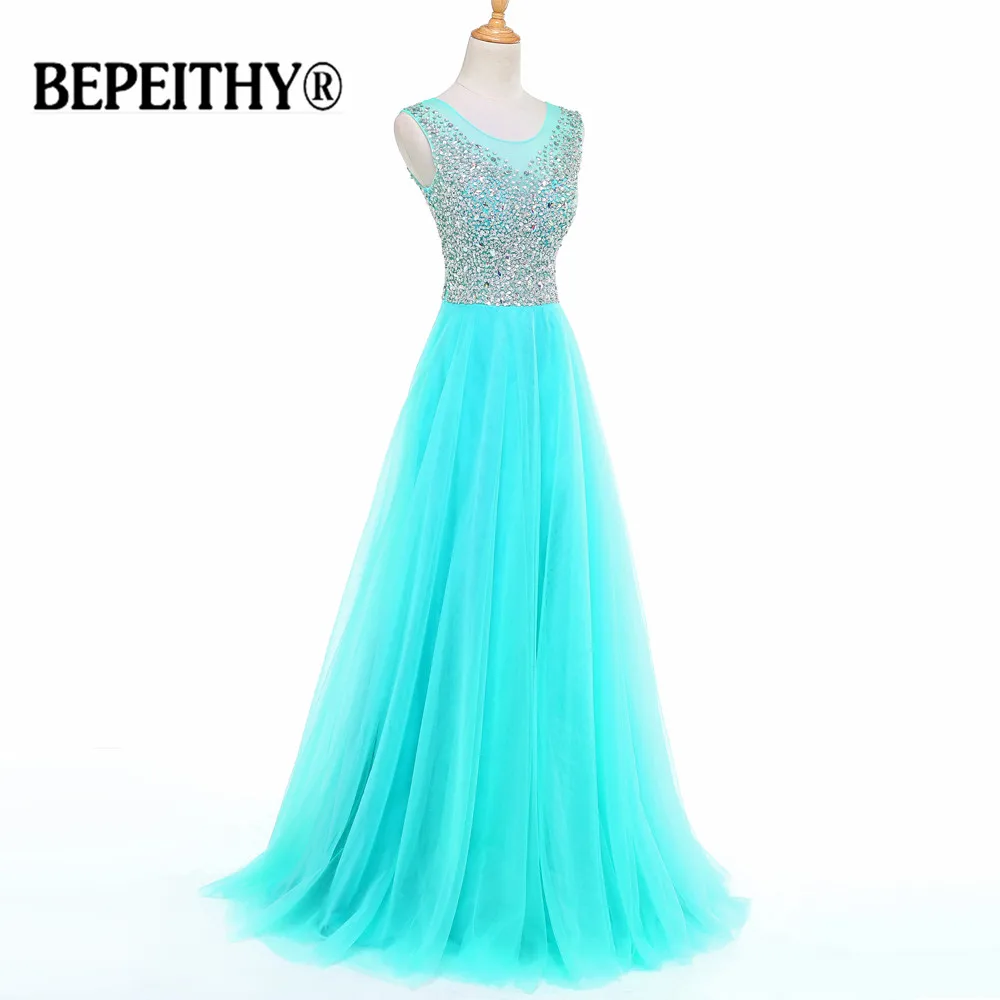 BEPEITHY Robe De Soiree 2019 Тюль Бисероплетение Длинные вечерние платья Линия Дешевые Vestidos