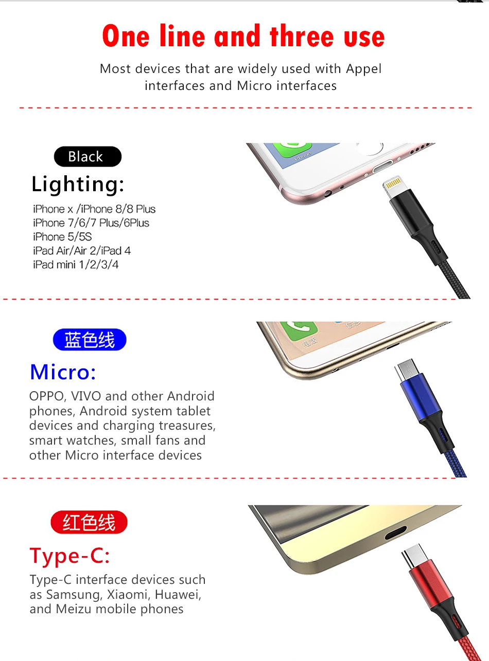 NOHON 3 в 1 зарядный кабель Micro USB 8 Pin для iPhone X 8 7 XS MAX XR Plus type C освещение для Xiaomi huawei 3.5A зарядный кабель