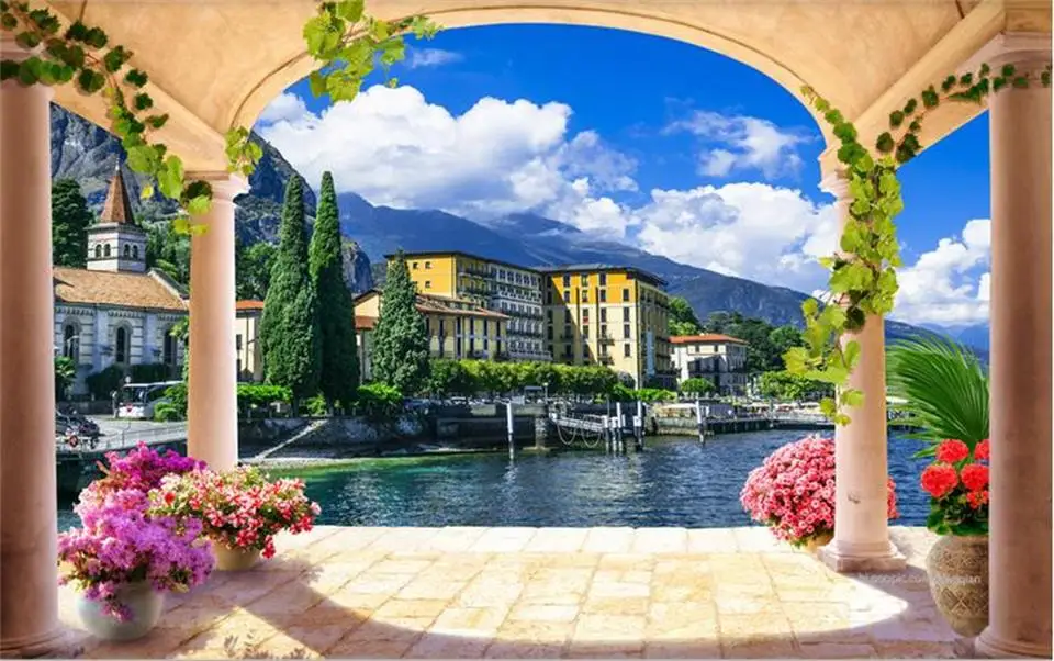 3d Custom photo mural wallpaper Pillar arches European town landscape decor painting wall murals for walls 3 d | Обустройство дома
