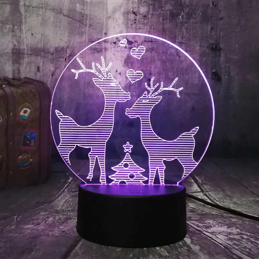 Новинка милый два дорогой Wapiti Moose лось Счастливого Рождества RGB 3D ночник