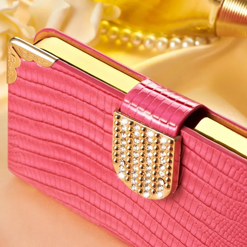 4S чехол бумажник из искусственной кожи и блестящими хрустальными побрякушками