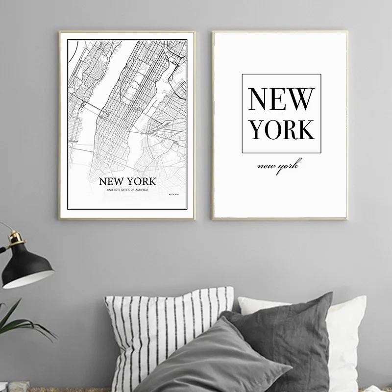 

Nordic Style Home Decor Canvas Art Print Painting Poster New York City Map Custom Made Wall Pictures for Home Decoration
