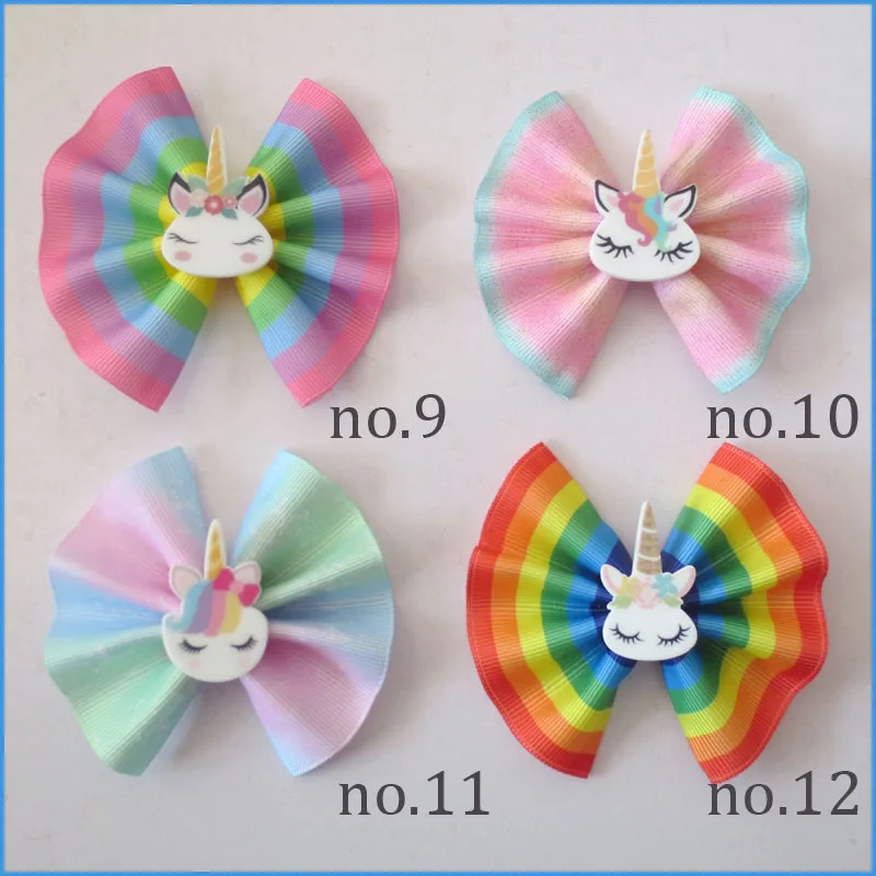 

50PCS Girl 3" Fan Hair Bow Clip Colorful Unicorn Hand Customize Hair Accessories Wholesale
