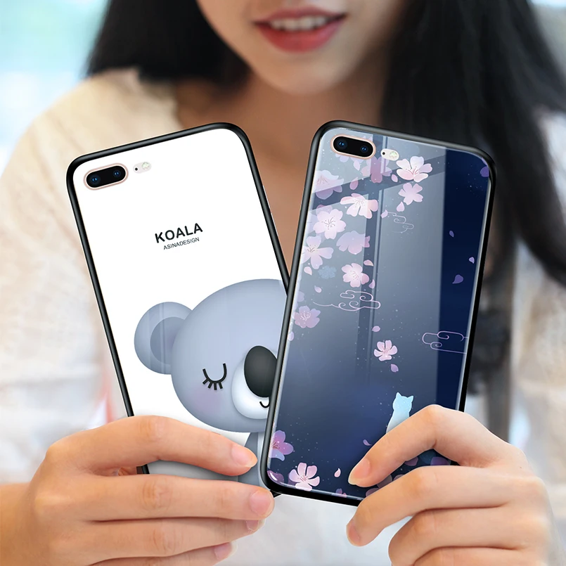 ASINA Tempered Glass Case For iPhone 8 Plus Luxury Original Cute Back Cover 6 6s 7 Xs Max Xr Bumpers |