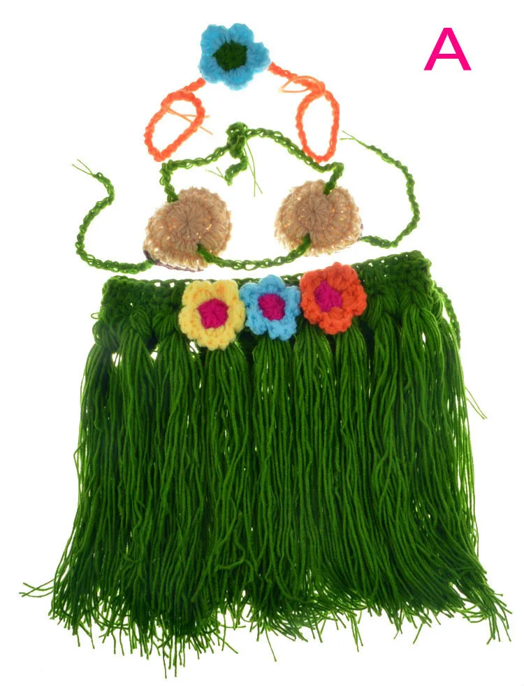 Cute! 1 Set Photo Photography Prop Hats Outfits Newborn Baby Crochet Knit Costume Hawaiian Hula Woven Clothes Gift | Детская одежда и