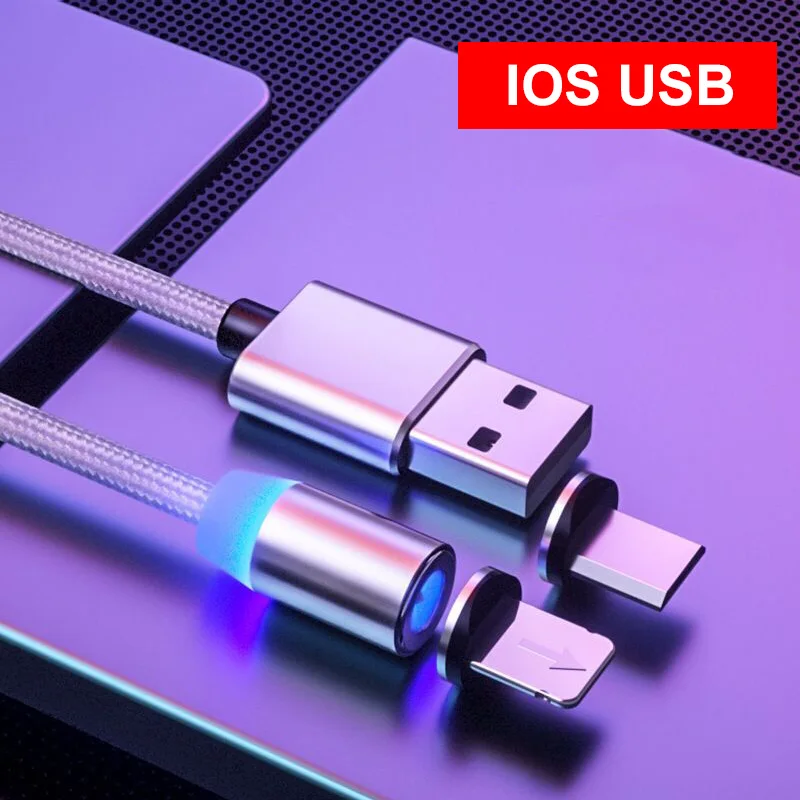 Silver For iPhone Магнитный usb-кабель Олаф, Кабель Microusb для быстрой зарядки, кабель USB типа C, магнитный кабель для зарядки и передачи данных, кабель Micro usb для мобильных телефонов, кабель USB - Цвет: Silver For iPhone