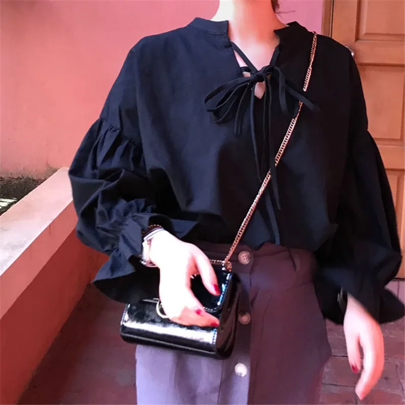 Summer Women Shirts 2018 Korean Fashion Chic Green Black Tops Loose Sunscreen Female Sweet Puff Sleeve Slim Blouse | Женская одежда