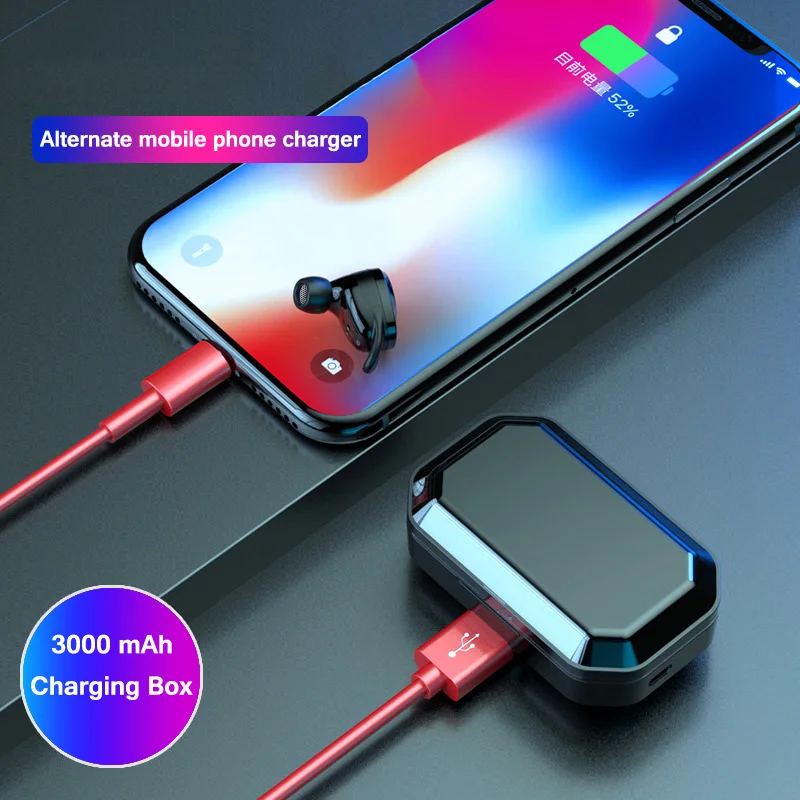 Беспроводные наушники для iPhone Xiaomi mi 5 0 Bluetooth Bass IPX6 с зарядным устройством на 3000 мАч