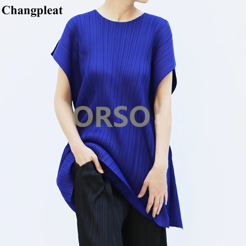 Женская свободная футболка Changpleat плиссированная Однотонная с круглым вырезом