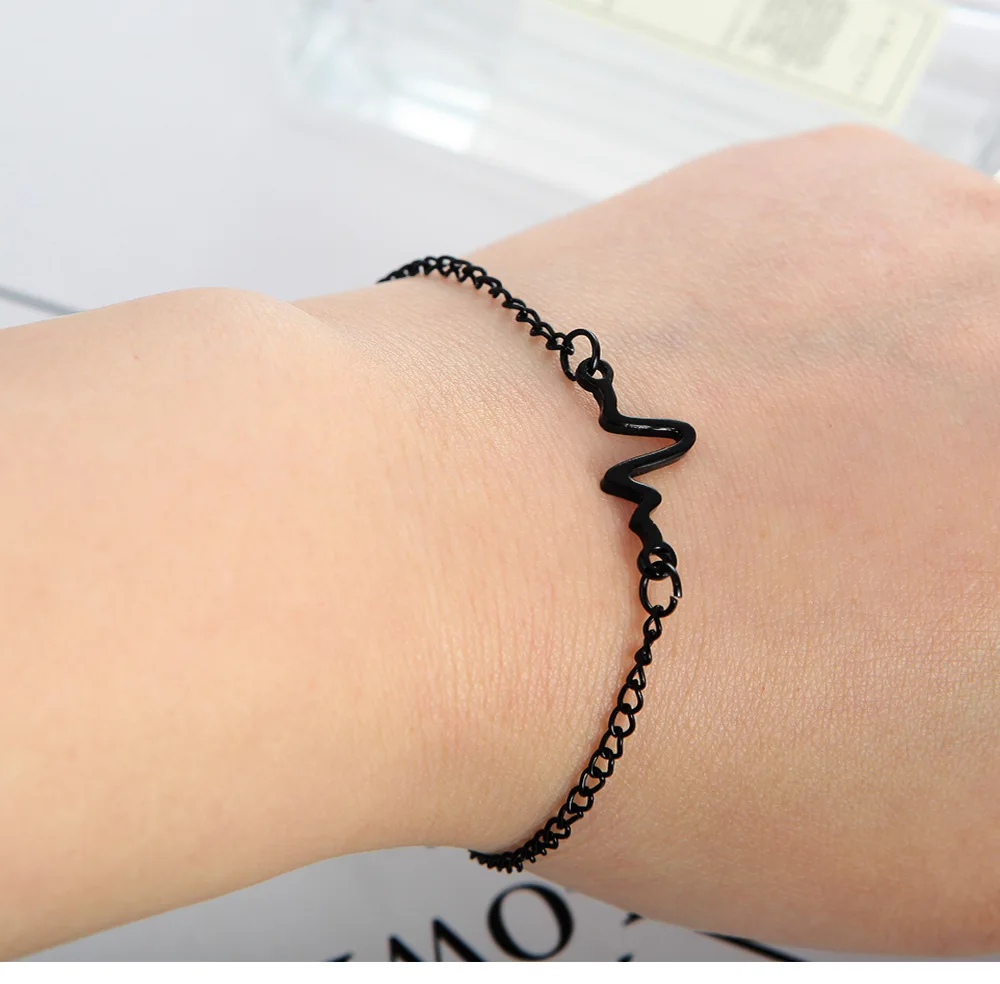 

Wholesale Sales Punk 2018 New Fashion Bracelet Simple Personality Design Lightning Heart Beat Frequency Couple Bracelet