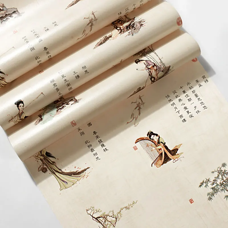 

Vintage Chinese Wall Papers Decoration Ancient Poetry Wallpaper Roll for Living Room Study Room Walls Contact Paper papel tapiz
