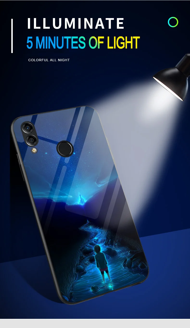 Светящийся чехол для телефона s для huawei P9 P10 Plus/P20 Pro, блестящий стеклянный чехол для huawei P20 Lite NOVA 3E, чехол