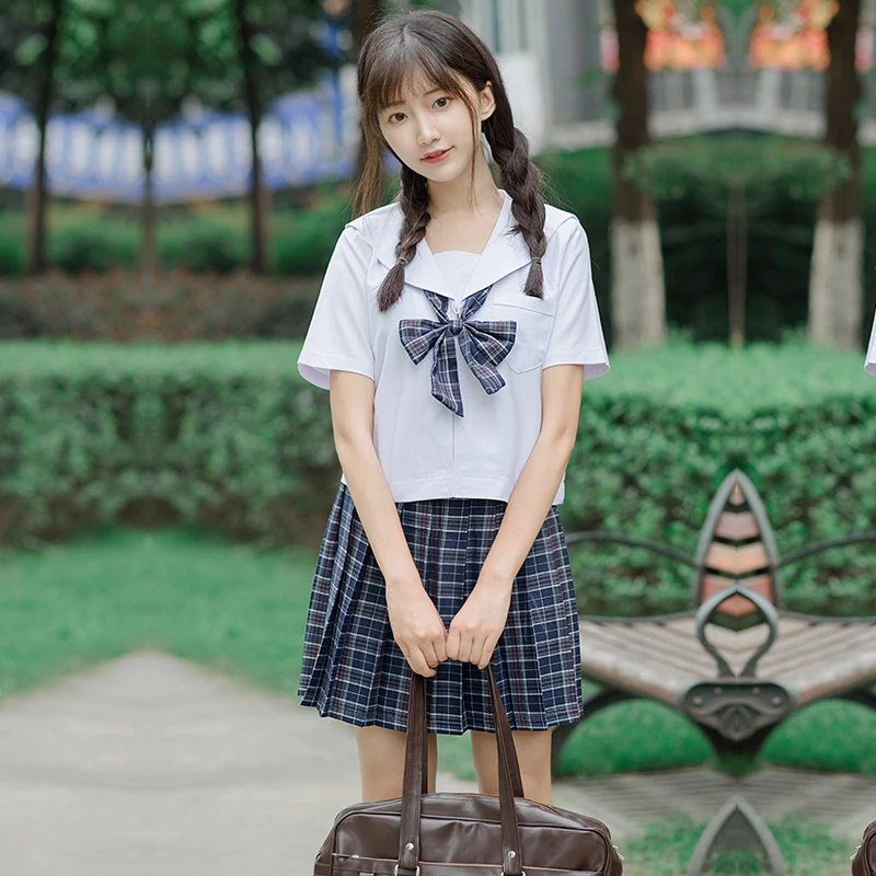 

Student uniform tie Sailor suit set Table costume Japanese school uniform Girl Summer autumn short long sleeves 3 kind colors