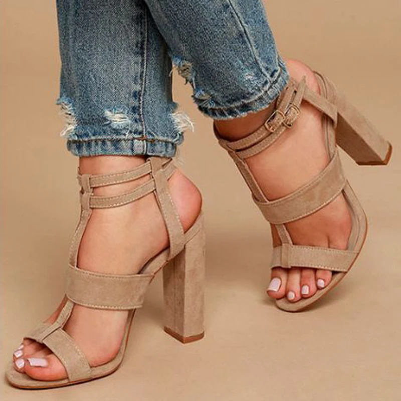 Босоножки Teahoo женские на высоком каблуке сандалии гладиаторы с пряжкой и