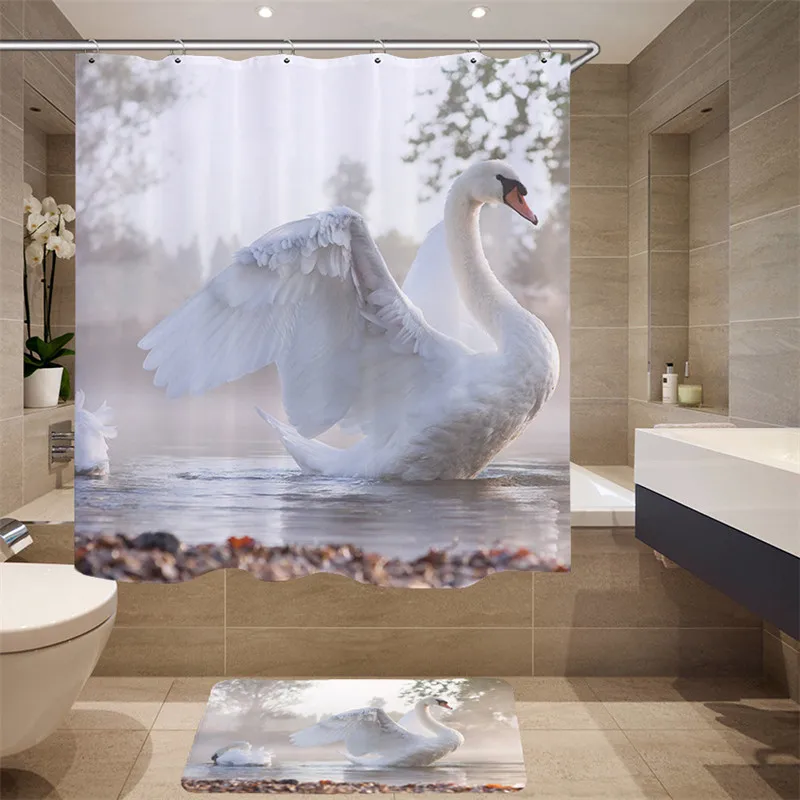 

High-quality Furniture Supplies Digital Printing 3D Simulation Animal Pattern Shower Curtain Swan Fabric Shower Curtain