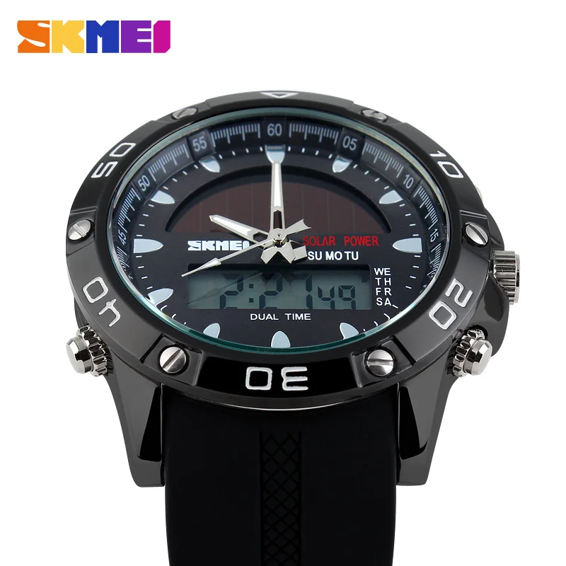 Брендовые мужские кварцевые часы на солнечной энергии спортивные цифровые
