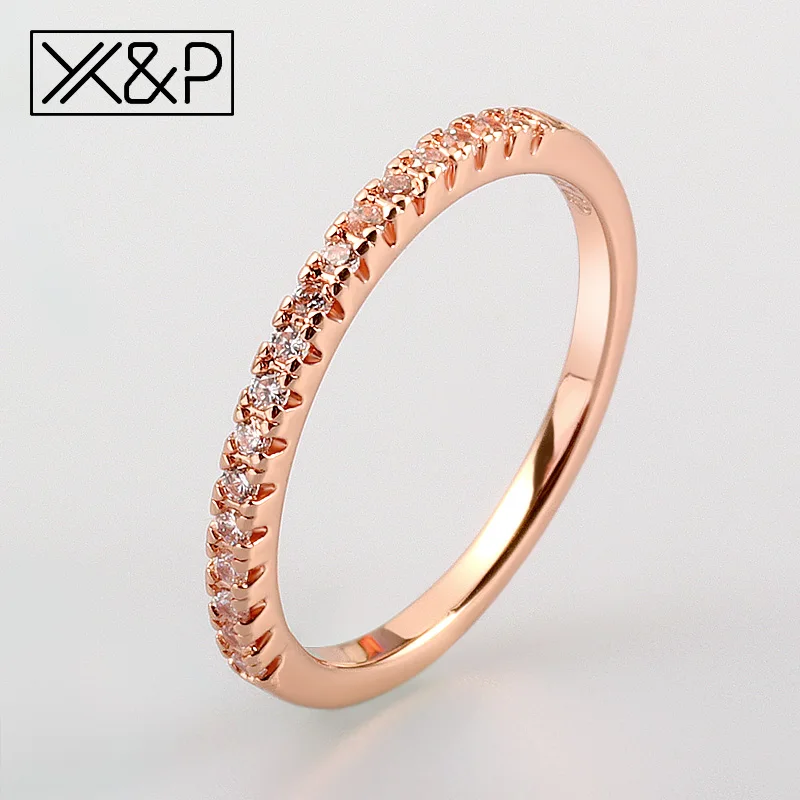 Rose Gold X& P, фирменная обувь, свадебная обувь, розовый цвета: золотистый, серебристый стекируемые Цирконий серьги-кольца для Для женщин Обручение модные, красивые, с кристаллами кольцо ювелирные изделия - Цвет основного камня: Rose Gold